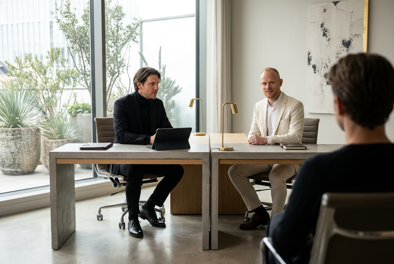 Tim Snijder and Keith Hodge in a private consultation